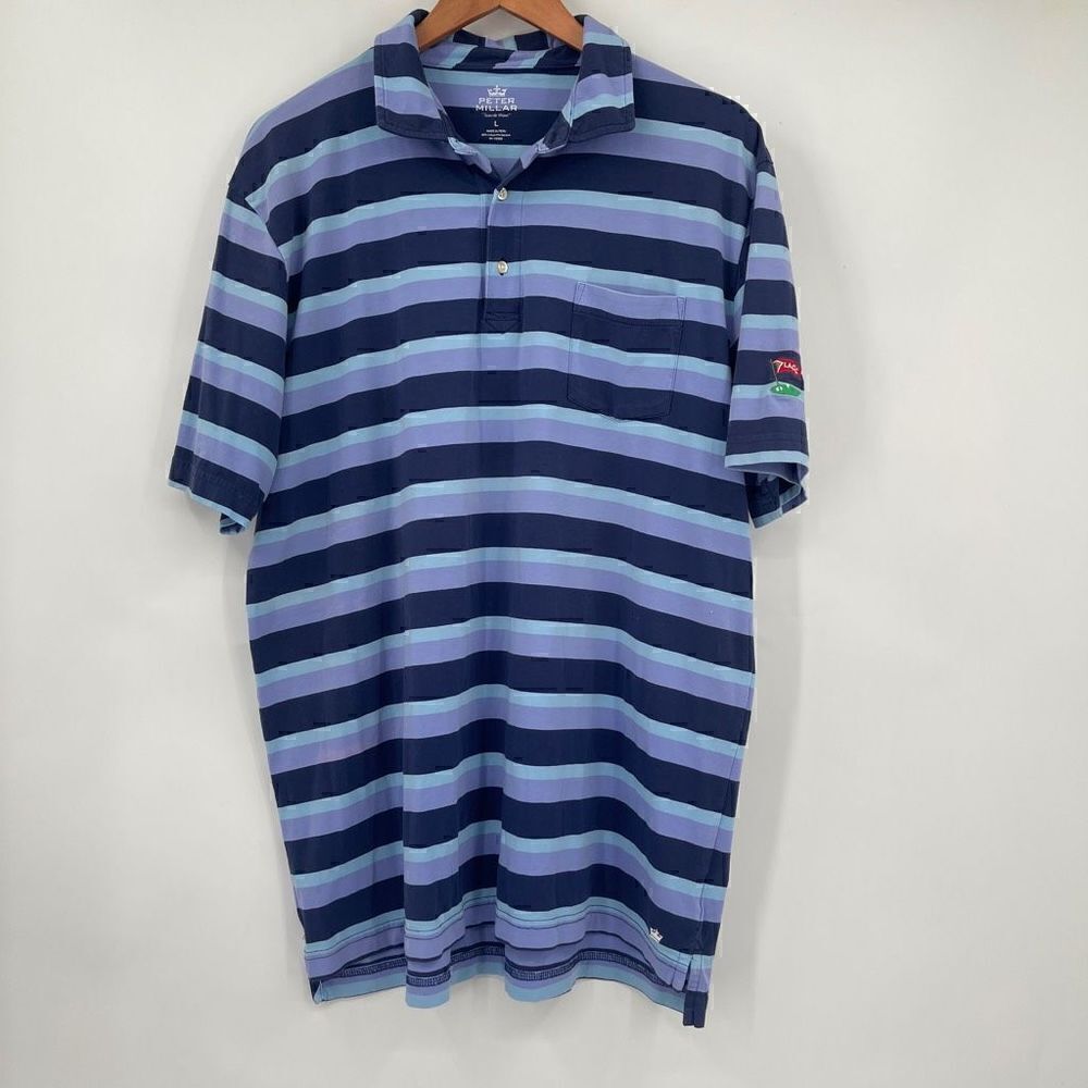 Peter Millar Men's Striped Quarter Button Polo Shirt Blue & Purple Size L